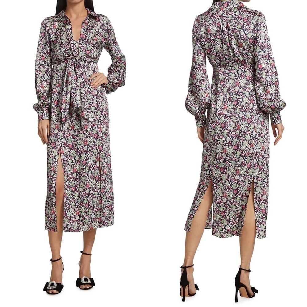 NWT Cinq A Sept Anthropologie Floral Print Layered Dress Tie Up Shacket sz 2 - Picture 2 of 16